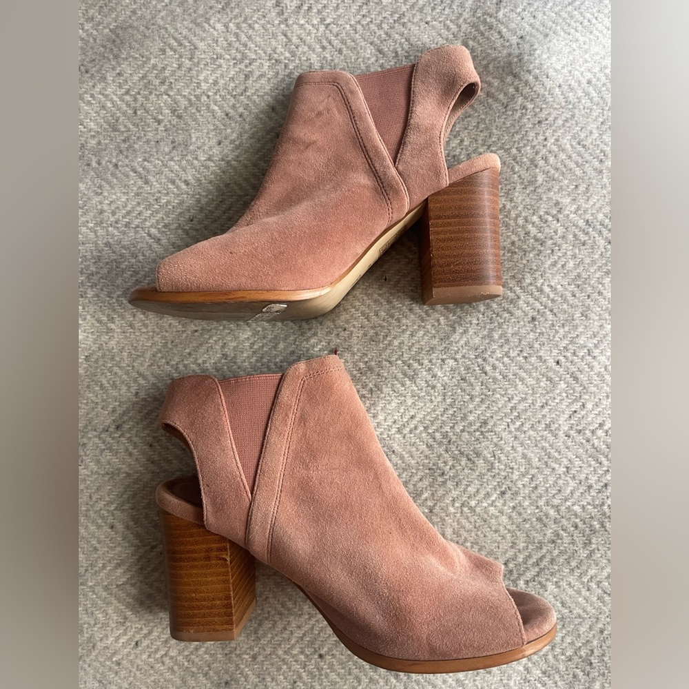Anthropologie blush suede peep toe booties